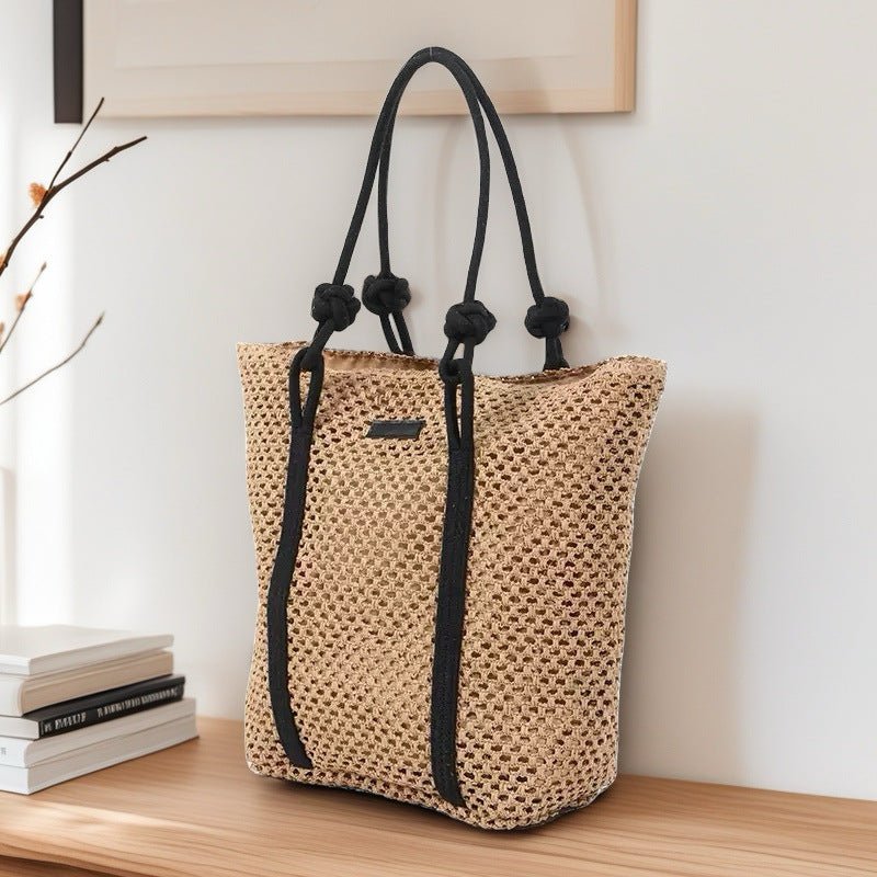 Hollow - Out Paper Rope Woven Tote – Large Straw Shoulder Bag, Commuter Beach Portable Purse - WIVAStore