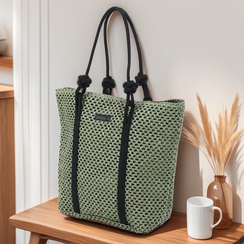 Hollow - Out Paper Rope Woven Tote – Large Straw Shoulder Bag, Commuter Beach Portable Purse - WIVAStore