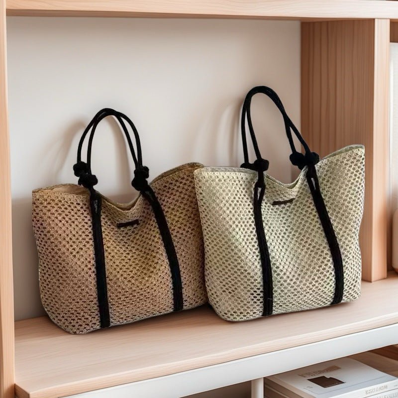 Hollow - Out Paper Rope Woven Tote – Large Straw Shoulder Bag, Commuter Beach Portable Purse - WIVAStore