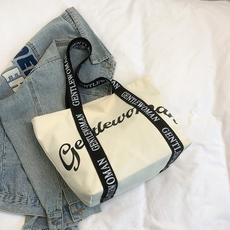 Large Canvas Tote – Women’s Casual Letter Print Shoulder Bag, Everyday Versatile Shopper - WIVAStore
