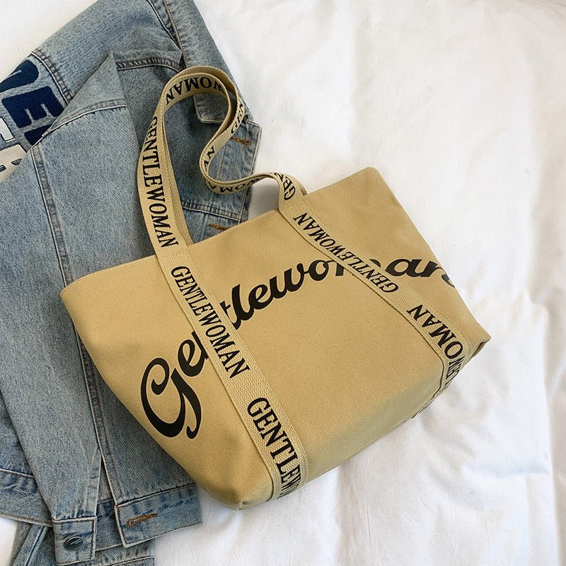 Large Canvas Tote – Women’s Casual Letter Print Shoulder Bag, Everyday Versatile Shopper - WIVAStore