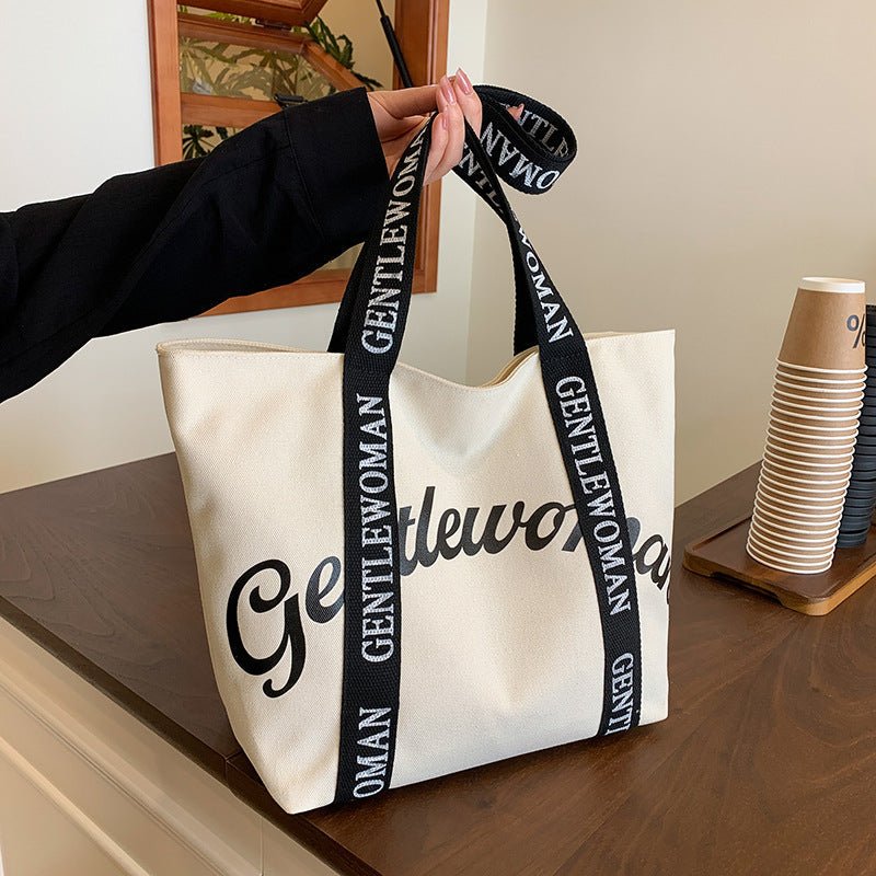 Large Canvas Tote – Women’s Casual Letter Print Shoulder Bag, Everyday Versatile Shopper - WIVAStore