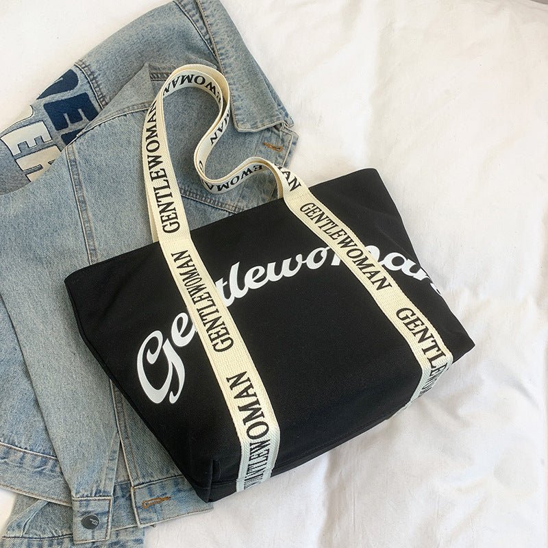 Large Canvas Tote – Women’s Casual Letter Print Shoulder Bag, Everyday Versatile Shopper - WIVAStore