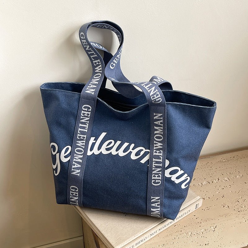 Large Canvas Tote – Women’s Casual Letter Print Shoulder Bag, Everyday Versatile Shopper - WIVAStore