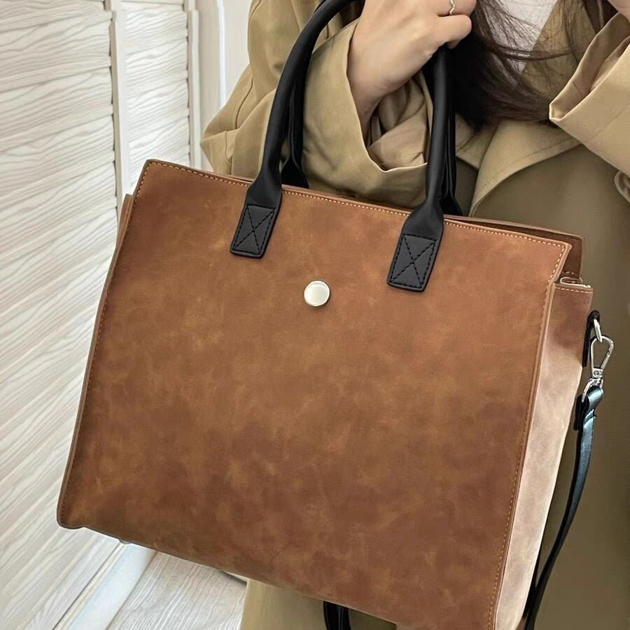 Large tote bag, matte suede tote bag, top handle bag, commuter shoulder bag - WIVAStore