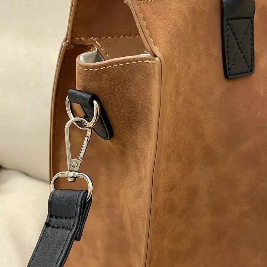 Large tote bag, matte suede tote bag, top handle bag, commuter shoulder bag - WIVAStore