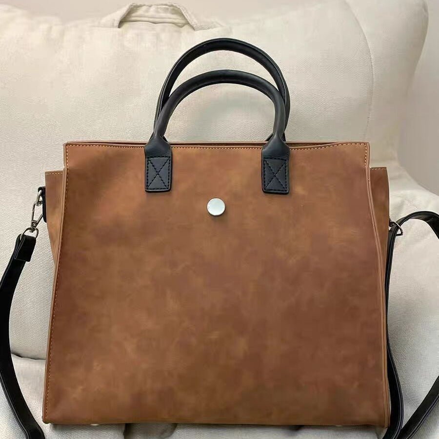 Large tote bag, matte suede tote bag, top handle bag, commuter shoulder bag - WIVAStore