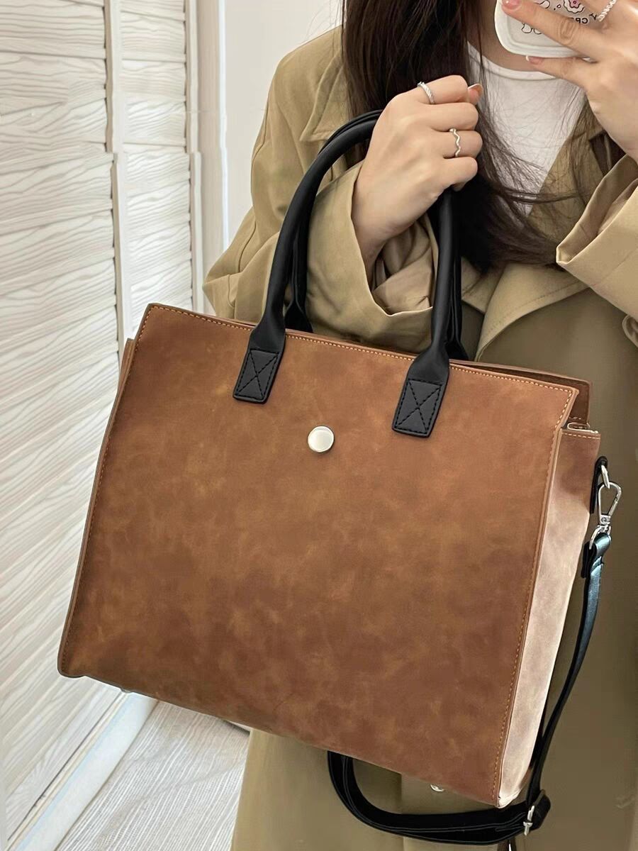 Large tote bag, matte suede tote bag, top handle bag, commuter shoulder bag - WIVAStore