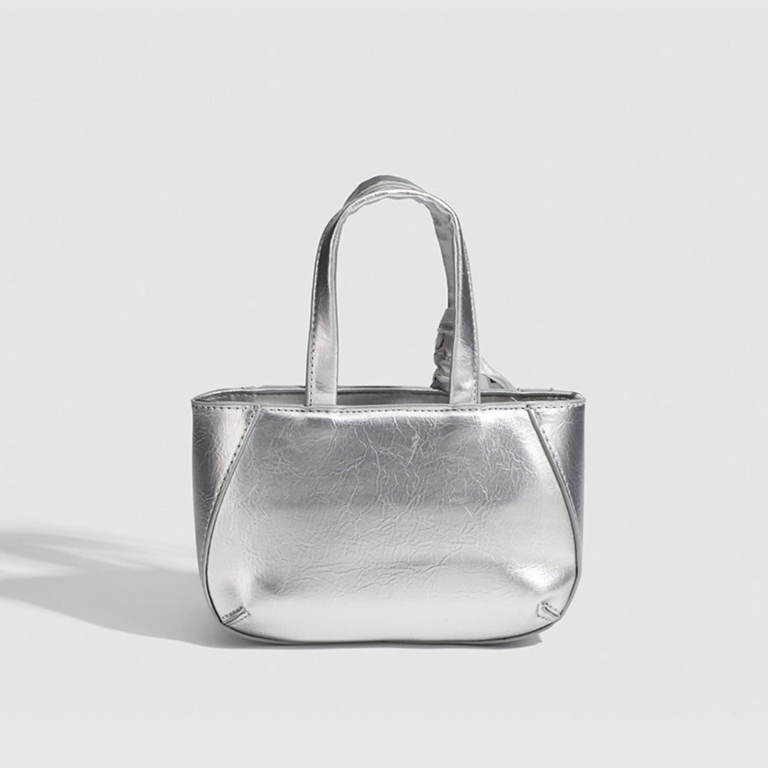 Metallic small tote bag, small handbag ladies, fashionable silver square bag, versatile shoulder Crossbody bag - WIVAStore