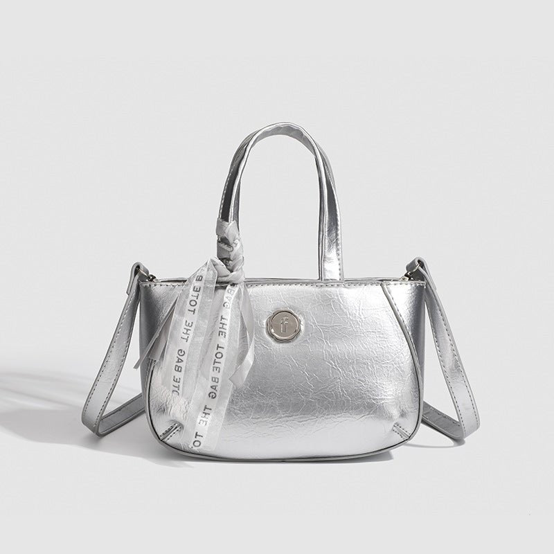 Metallic small tote bag, small handbag ladies, fashionable silver square bag, versatile shoulder Crossbody bag - WIVAStore