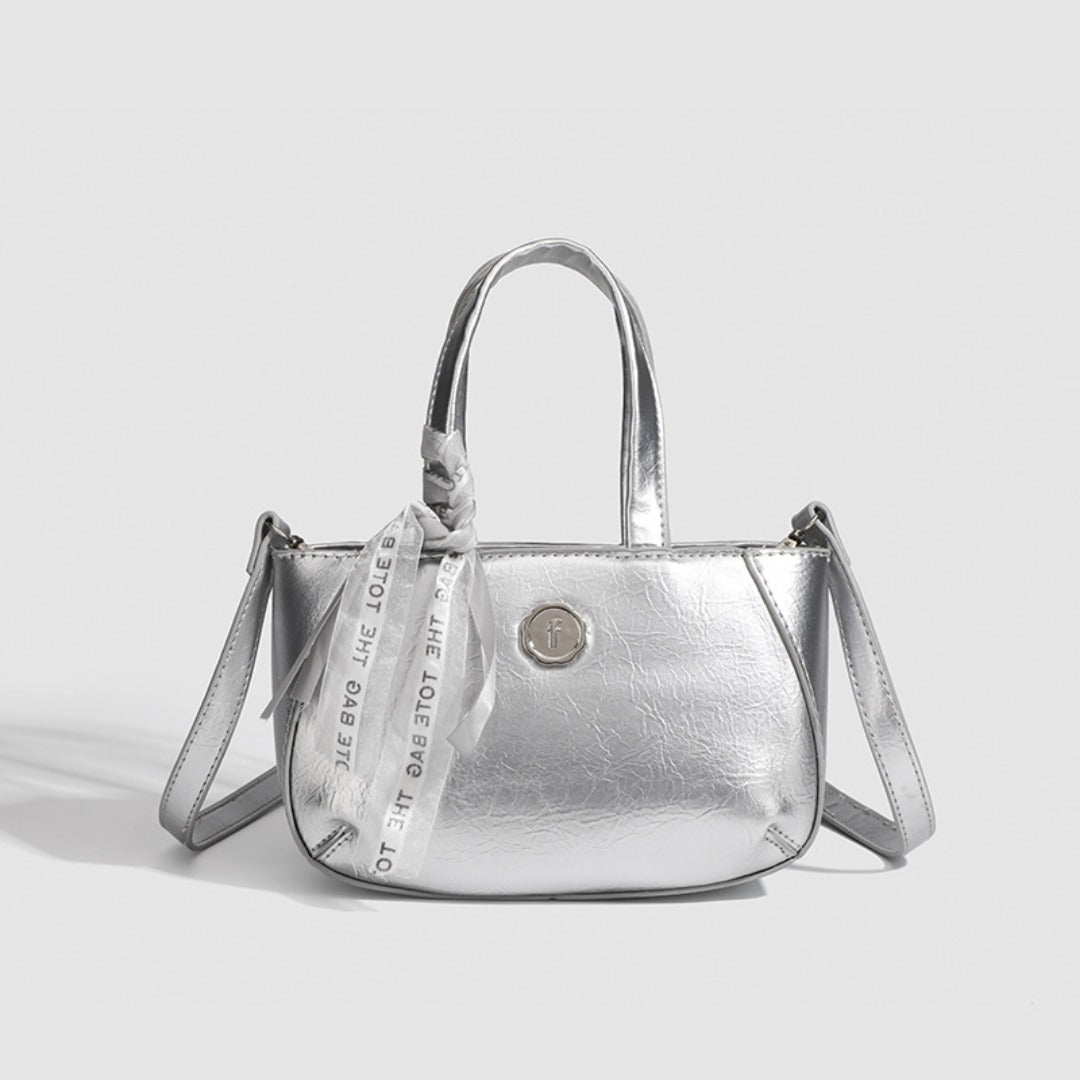 Metallic small tote bag, small handbag ladies, fashionable silver square bag, versatile shoulder Crossbody bag - WIVAStore