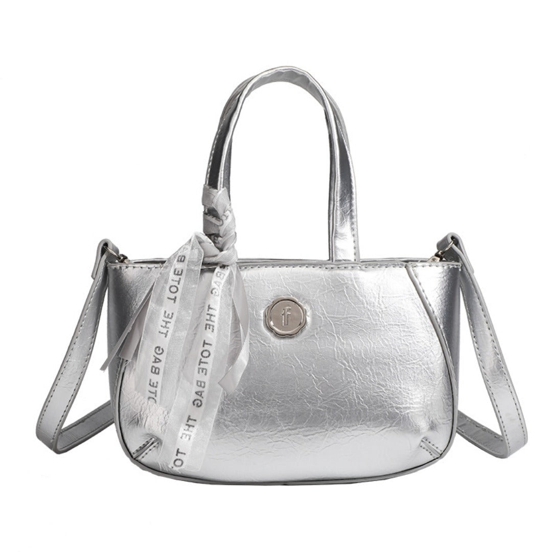 Metallic small tote bag, small handbag ladies, fashionable silver square bag, versatile shoulder Crossbody bag - WIVAStore
