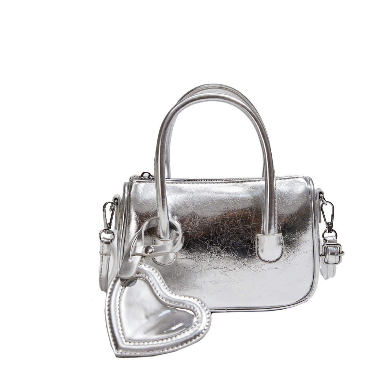 Mini tote handbag silver, women's summer shoulder crossbody bag, versatile love small square bag, mini top handle purse - WIVAStore