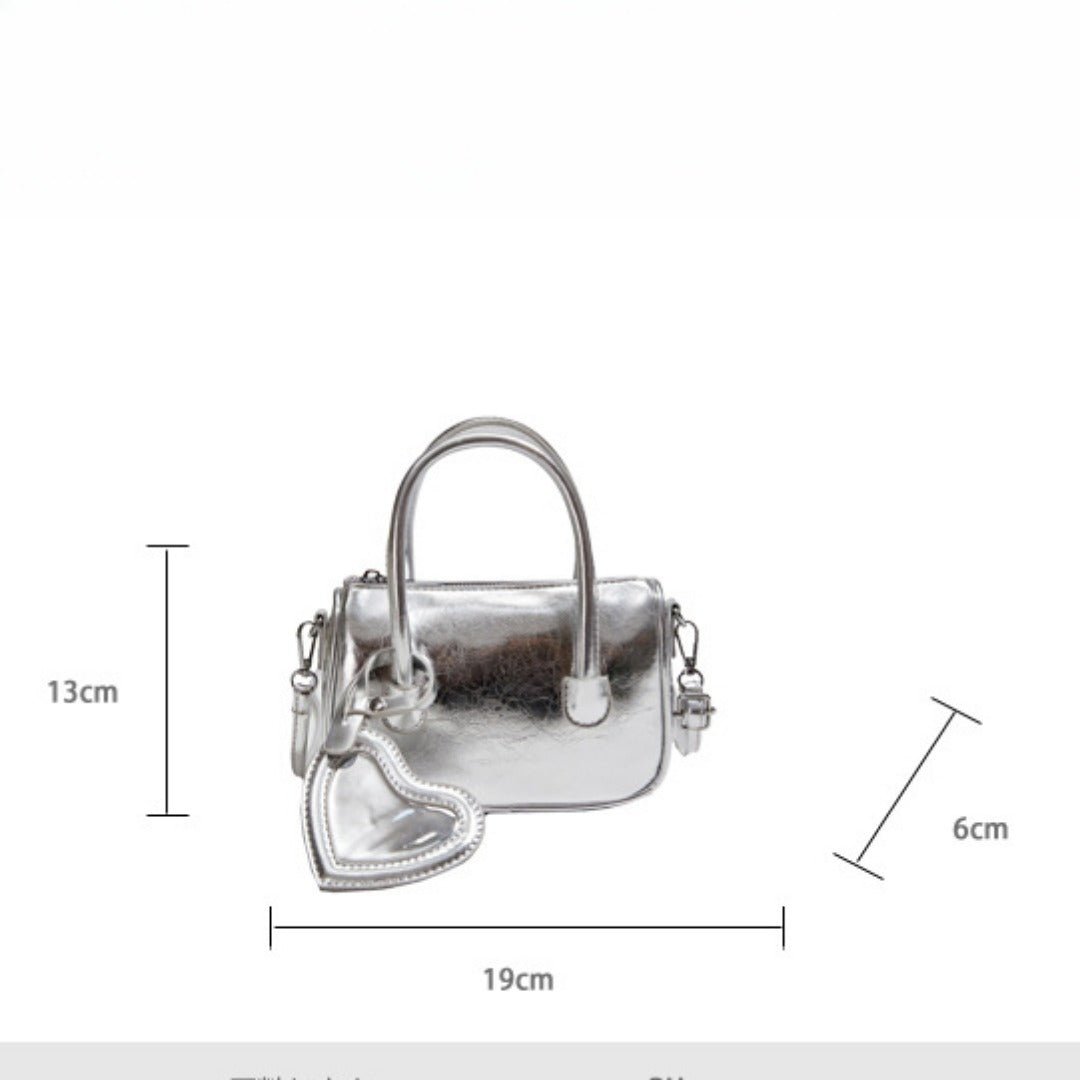 Mini tote handbag silver, women's summer shoulder crossbody bag, versatile love small square bag, mini top handle purse - WIVAStore