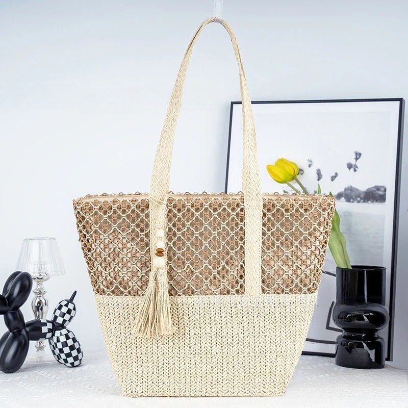 Minimalist Large Straw Shoulder Bag – Paper Rope Woven Tote, Casual Phoenix Eye Beach Purse - WIVAStore