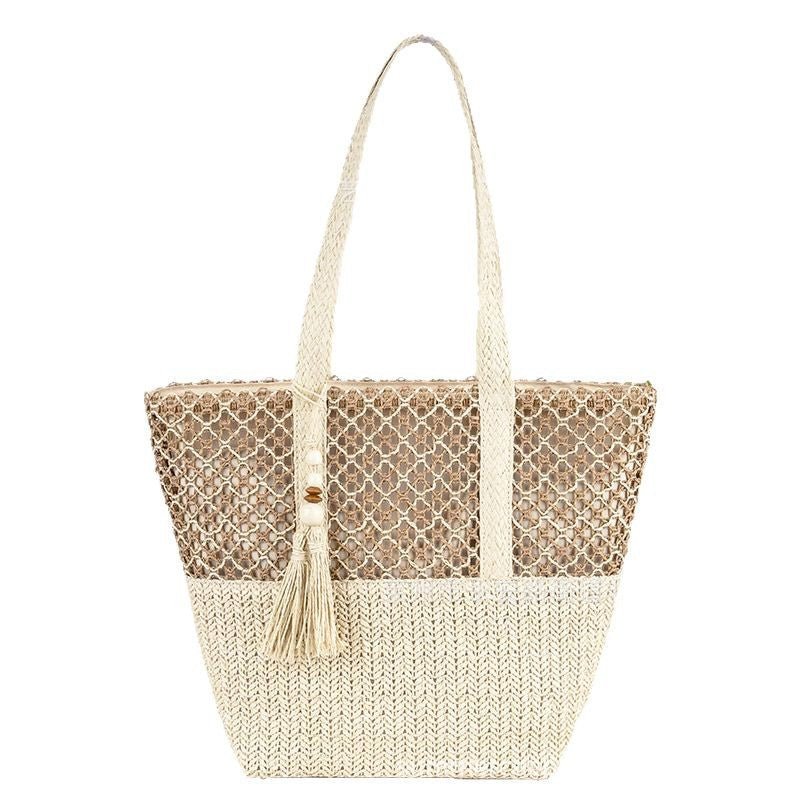 Minimalist Large Straw Shoulder Bag – Paper Rope Woven Tote, Casual Phoenix Eye Beach Purse - WIVAStore