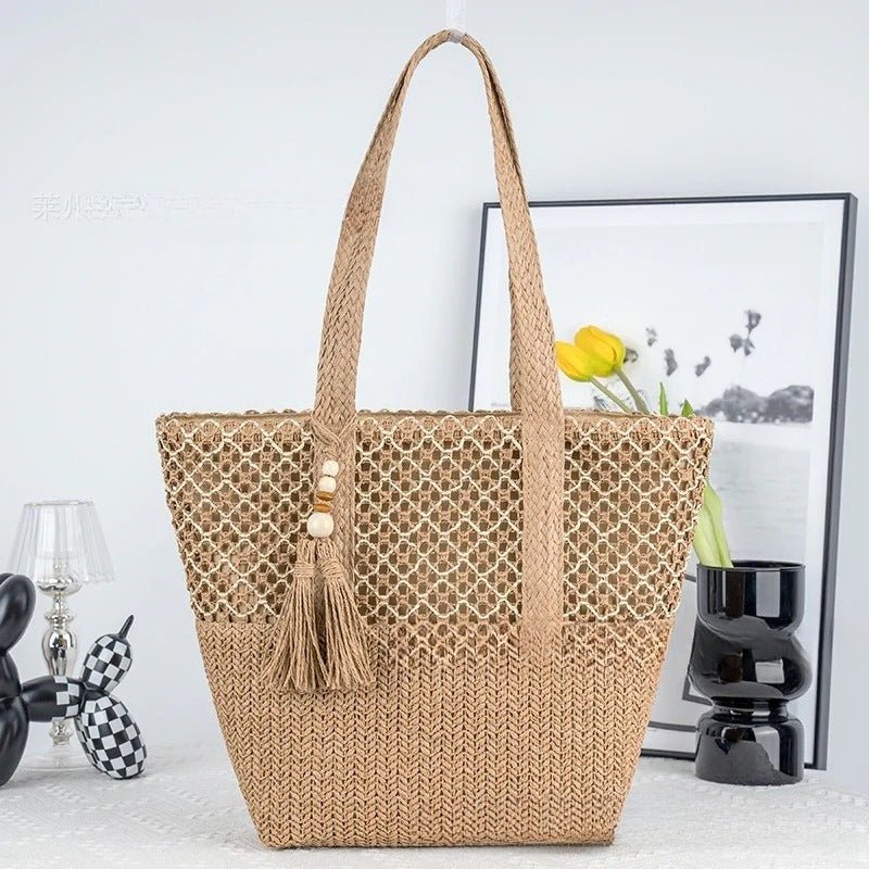 Minimalist Large Straw Shoulder Bag – Paper Rope Woven Tote, Casual Phoenix Eye Beach Purse - WIVAStore