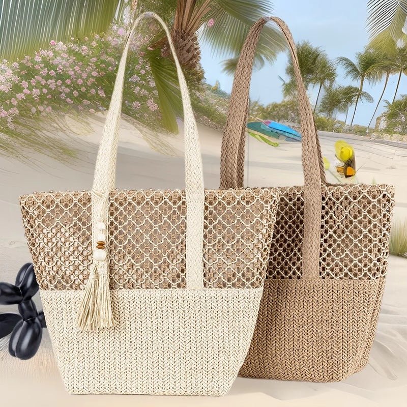 Minimalist Large Straw Shoulder Bag – Paper Rope Woven Tote, Casual Phoenix Eye Beach Purse - WIVAStore