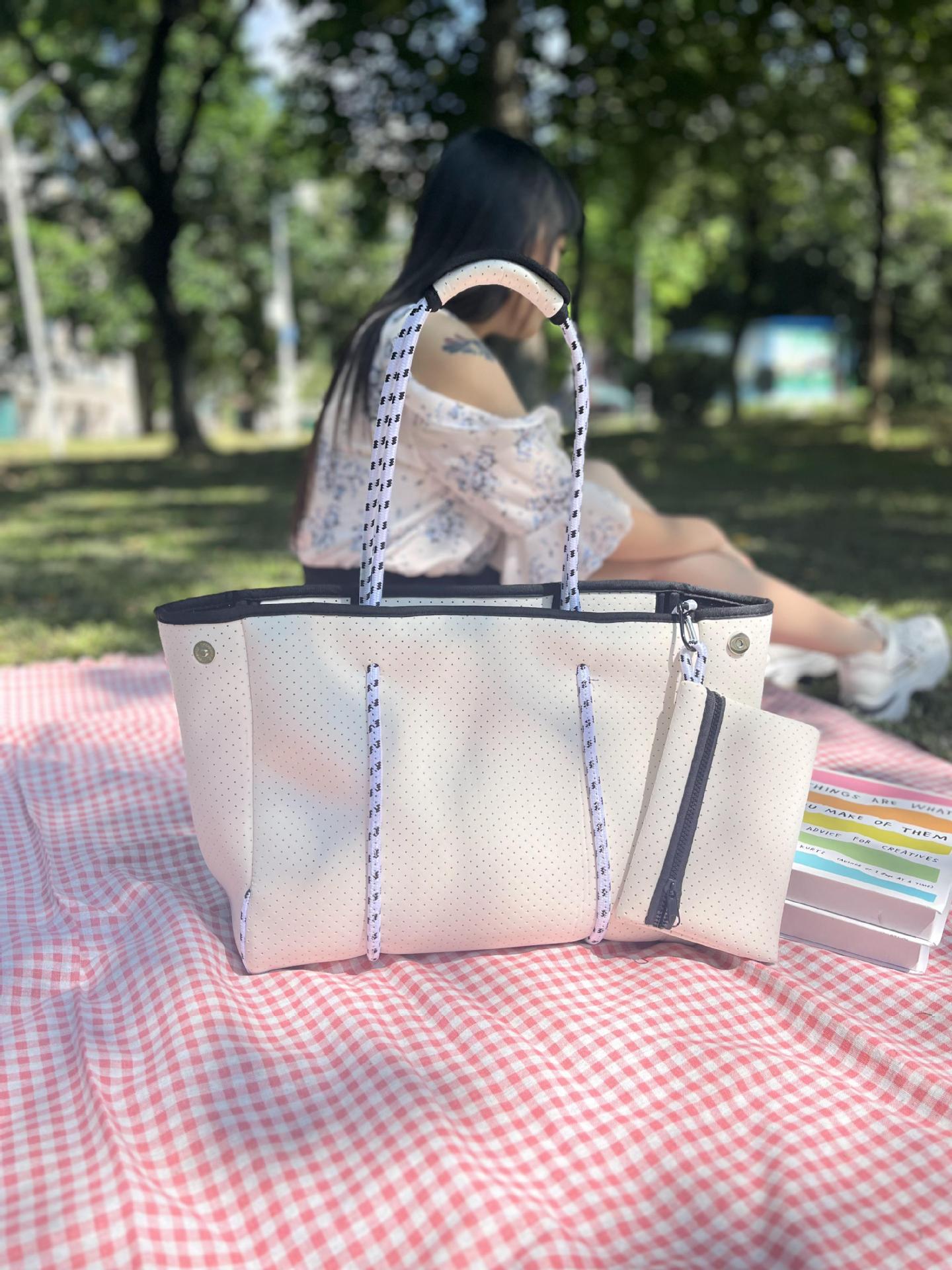 Neoprene Perforated Beach Bucket Bag – Two - in - One Mother - Child Tote, Large Swimming Sand - Proof Purse - WIVAStore