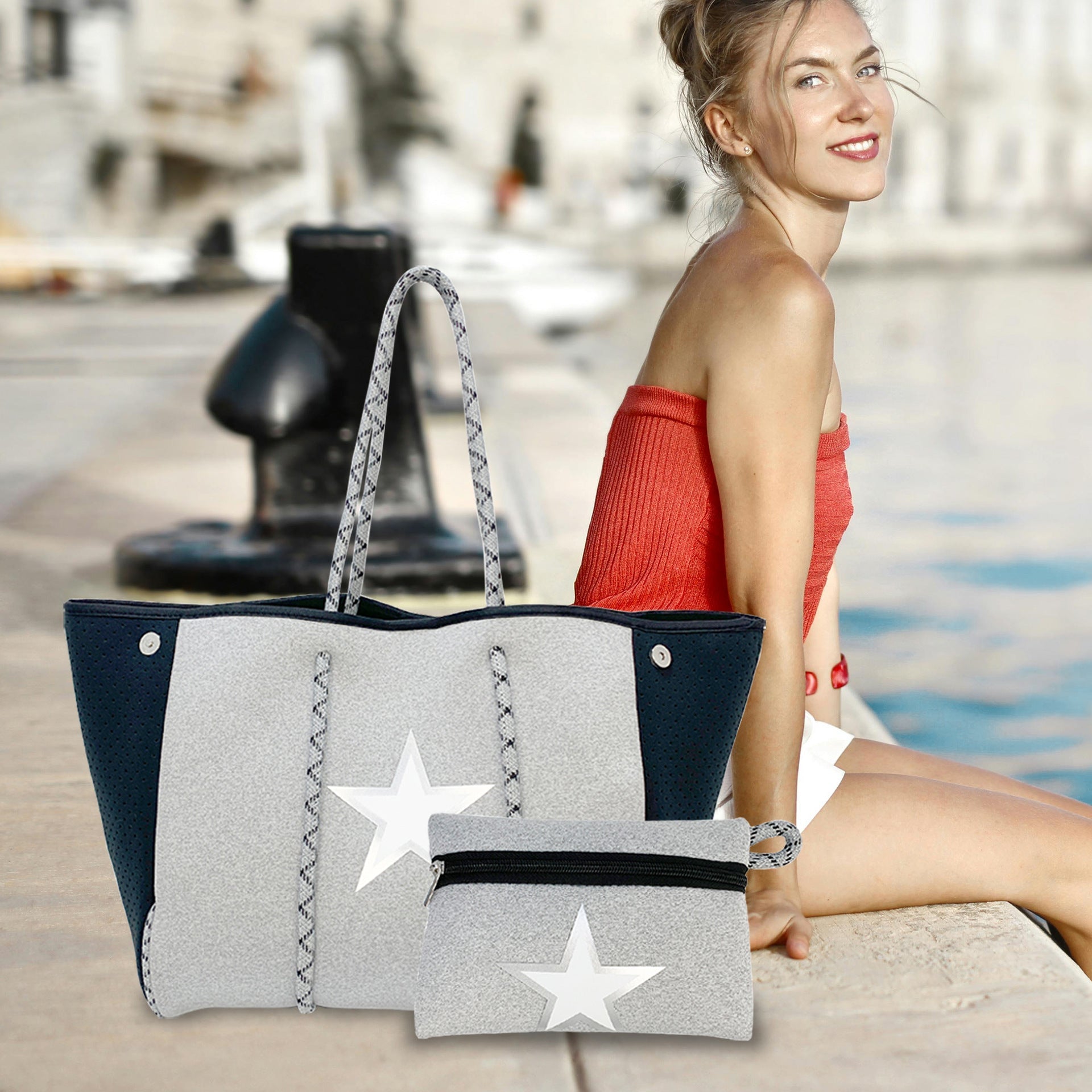 Neoprene Perforated Beach Bucket Bag – Two - in - One Mother - Child Tote, Large Swimming Sand - Proof Purse - WIVAStore