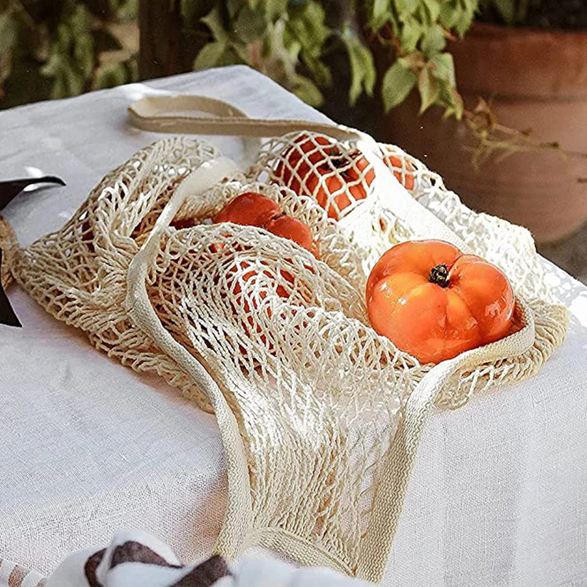 Organic Cotton Mesh Tote Bags Portable Net and String - WIVAStore
