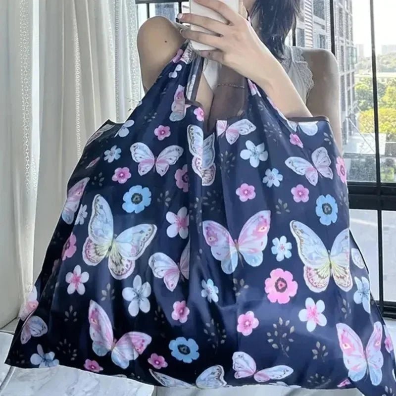 Portable Folding Shopping Bag Butterfly Flower Printing - WIVAStore