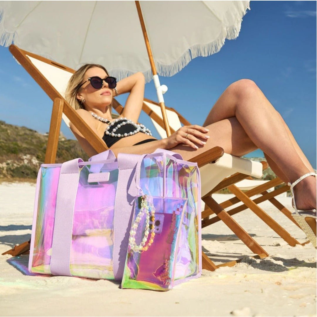 PVC ladies handbag, transparent beach bag for women, large capacity waterproof tote bag with small pouch - WIVAStore