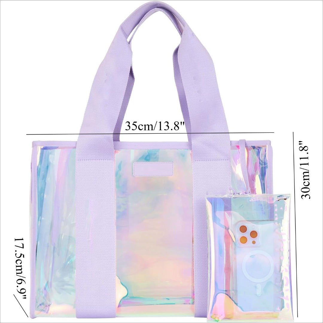 PVC ladies handbag, transparent beach bag for women, large capacity waterproof tote bag with small pouch - WIVAStore