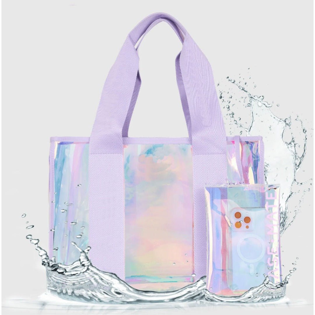 PVC ladies handbag, transparent beach bag for women, large capacity waterproof tote bag with small pouch - WIVAStore