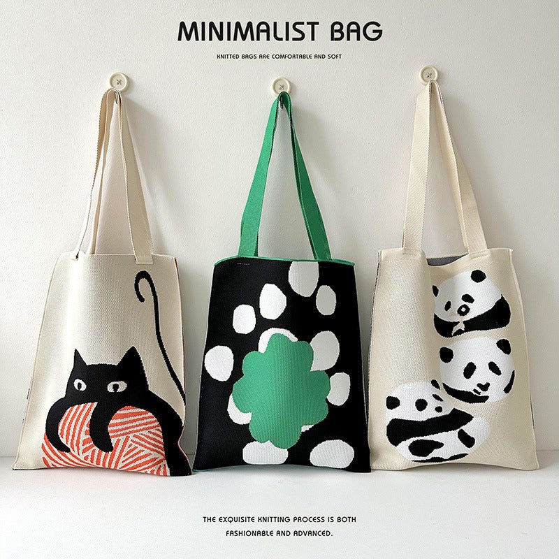 Quirky Knit Shoulder Bag – Novelty Large Tote, Commuter - Friendly Animal Purse - WIVAStore