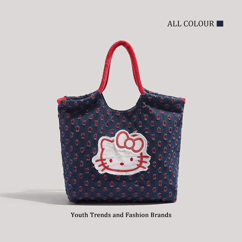 Retro denim tote bag, large capacity fashion shoulder bag, cute versatile tote bag for women - WIVAStore