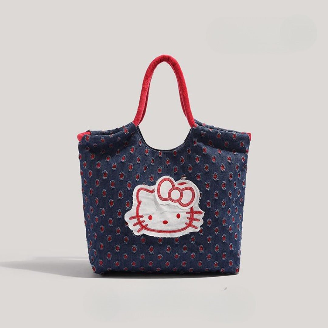 Retro denim tote bag, large capacity fashion shoulder bag, cute versatile tote bag for women - WIVAStore