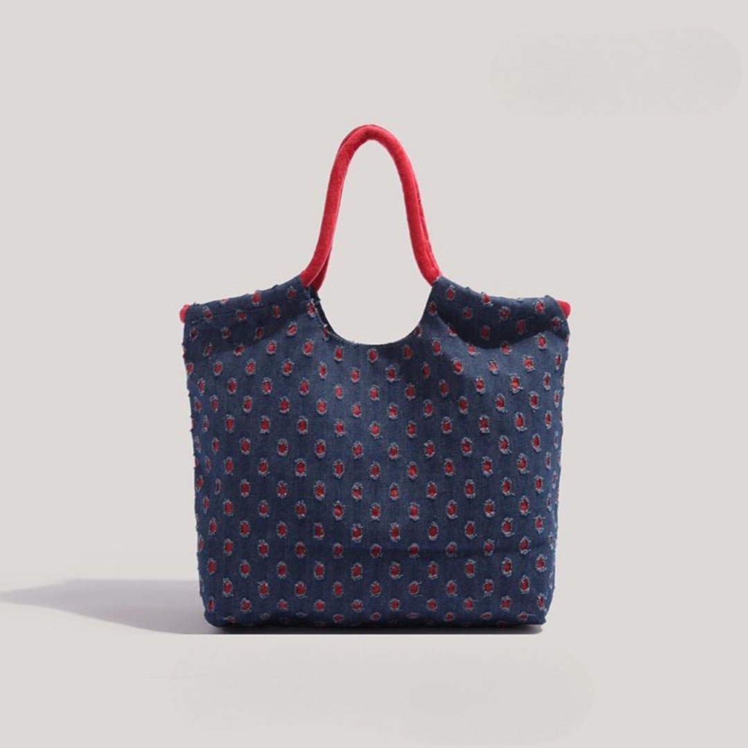 Retro denim tote bag, large capacity fashion shoulder bag, cute versatile tote bag for women - WIVAStore