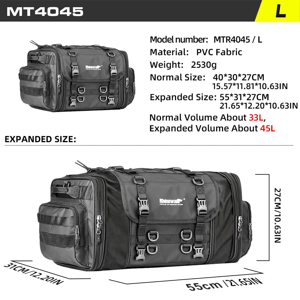 Rhinowalk Motor Tail Bag Waterproof 19L - 80L Expandable Big Capacity Motorcycle Back Seat Saddlebag Pannier - WIVAStore