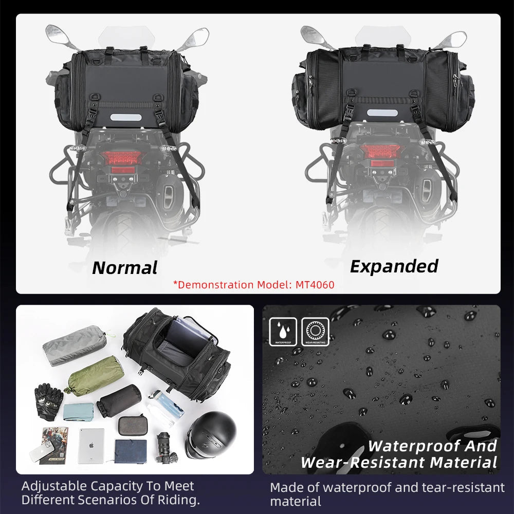 Rhinowalk Motor Tail Bag Waterproof 19L - 80L Expandable Big Capacity Motorcycle Back Seat Saddlebag Pannier - WIVAStore
