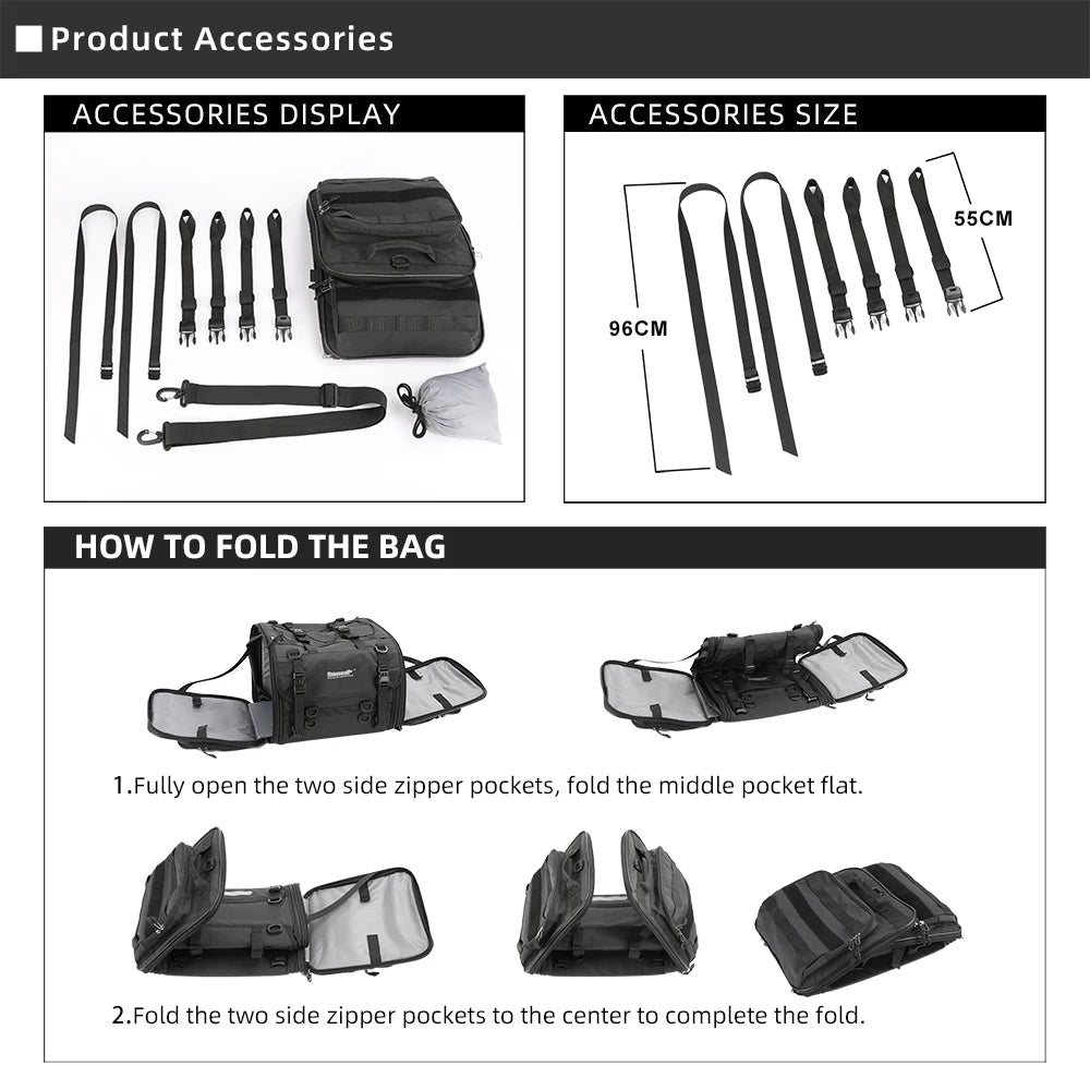 Rhinowalk Motor Tail Bag Waterproof 19L - 80L Expandable Big Capacity Motorcycle Back Seat Saddlebag Pannier - WIVAStore