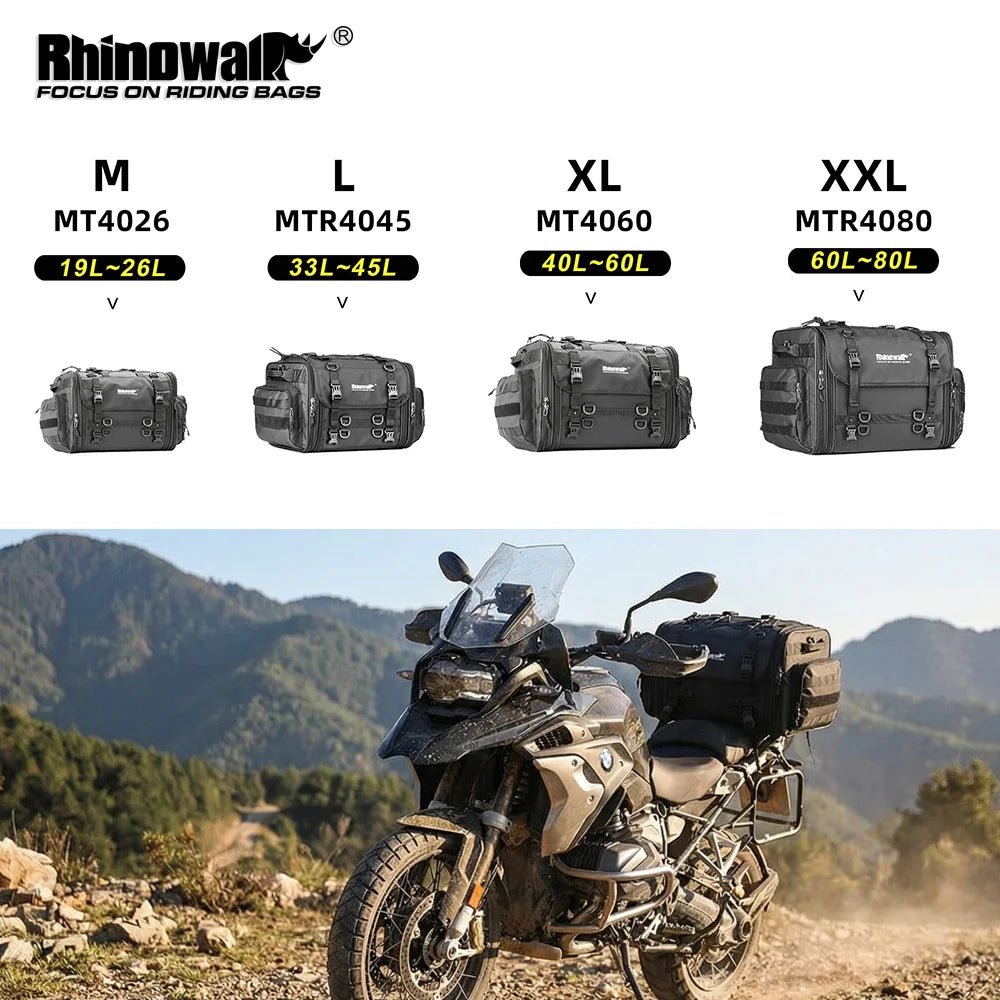 Rhinowalk Motor Tail Bag Waterproof 19L - 80L Expandable Big Capacity Motorcycle Back Seat Saddlebag Pannier - WIVAStore
