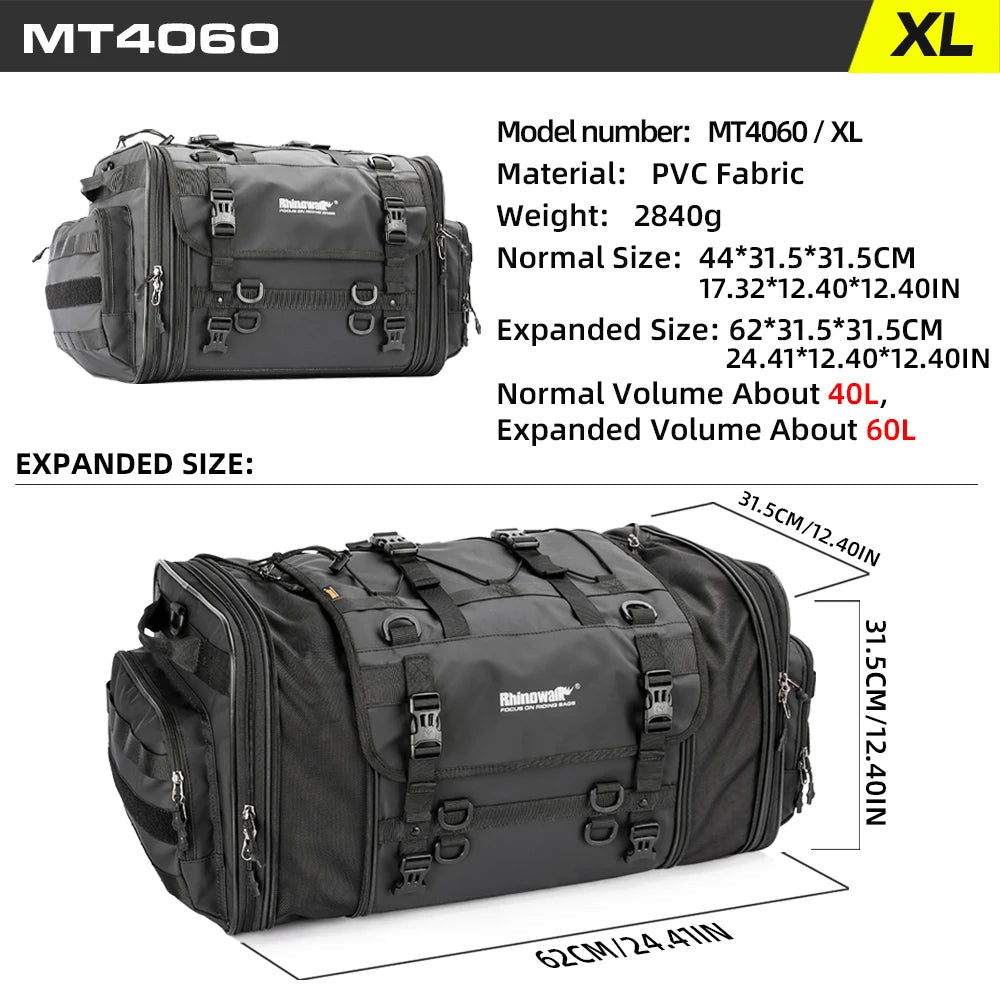 Rhinowalk Motor Tail Bag Waterproof 19L - 80L Expandable Big Capacity Motorcycle Back Seat Saddlebag Pannier - WIVAStore