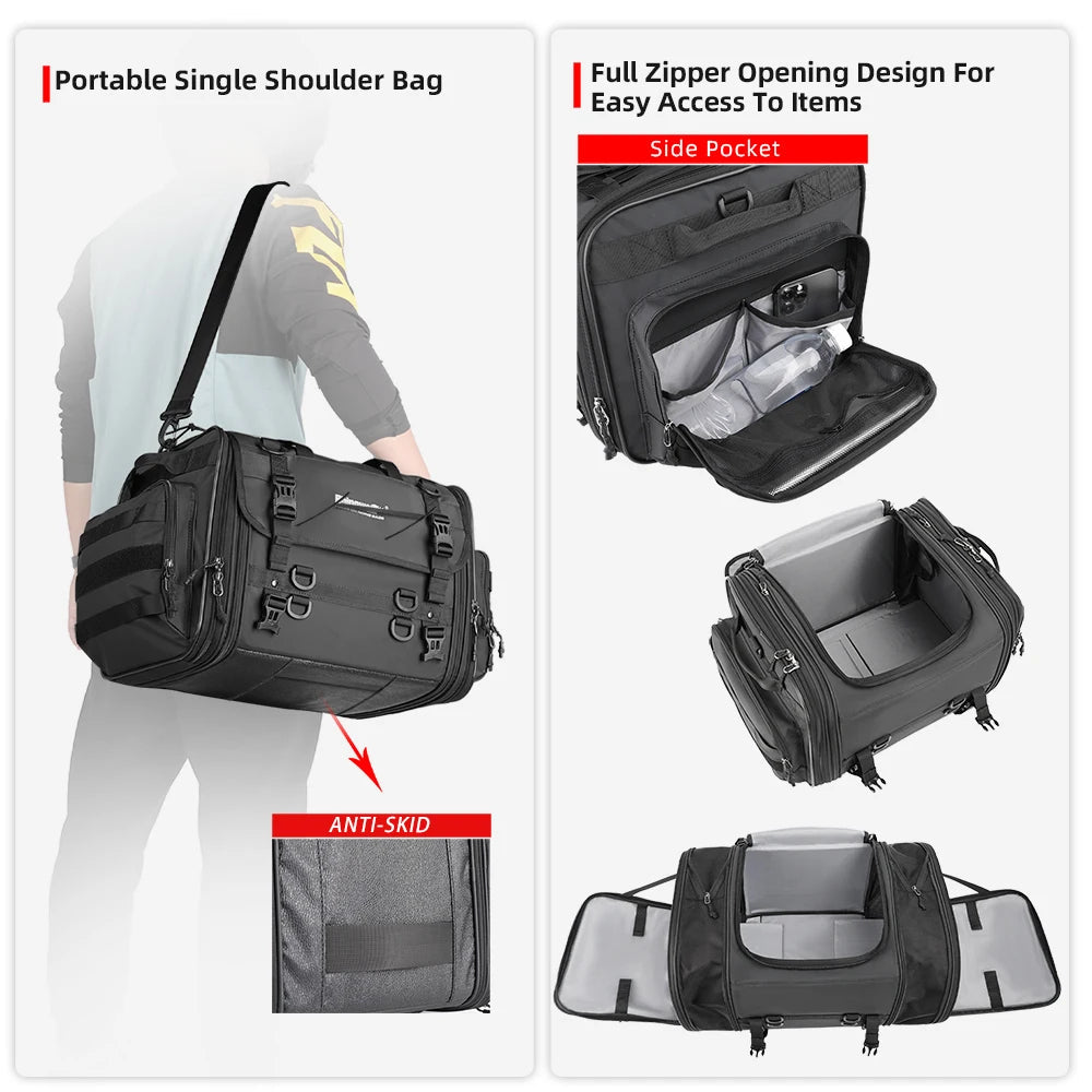Rhinowalk Motor Tail Bag Waterproof 19L - 80L Expandable Big Capacity Motorcycle Back Seat Saddlebag Pannier - WIVAStore