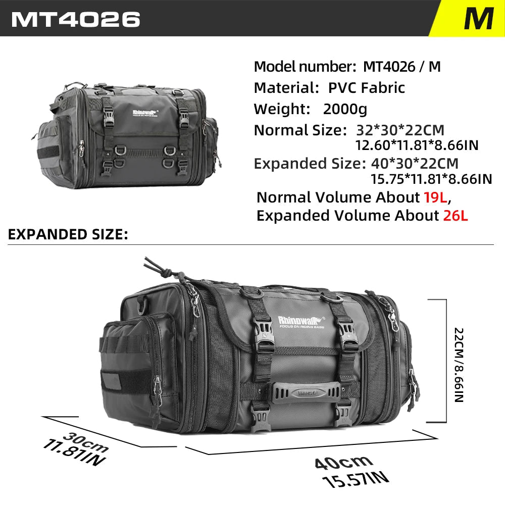 Rhinowalk Motor Tail Bag Waterproof 19L - 80L Expandable Big Capacity Motorcycle Back Seat Saddlebag Pannier - WIVAStore