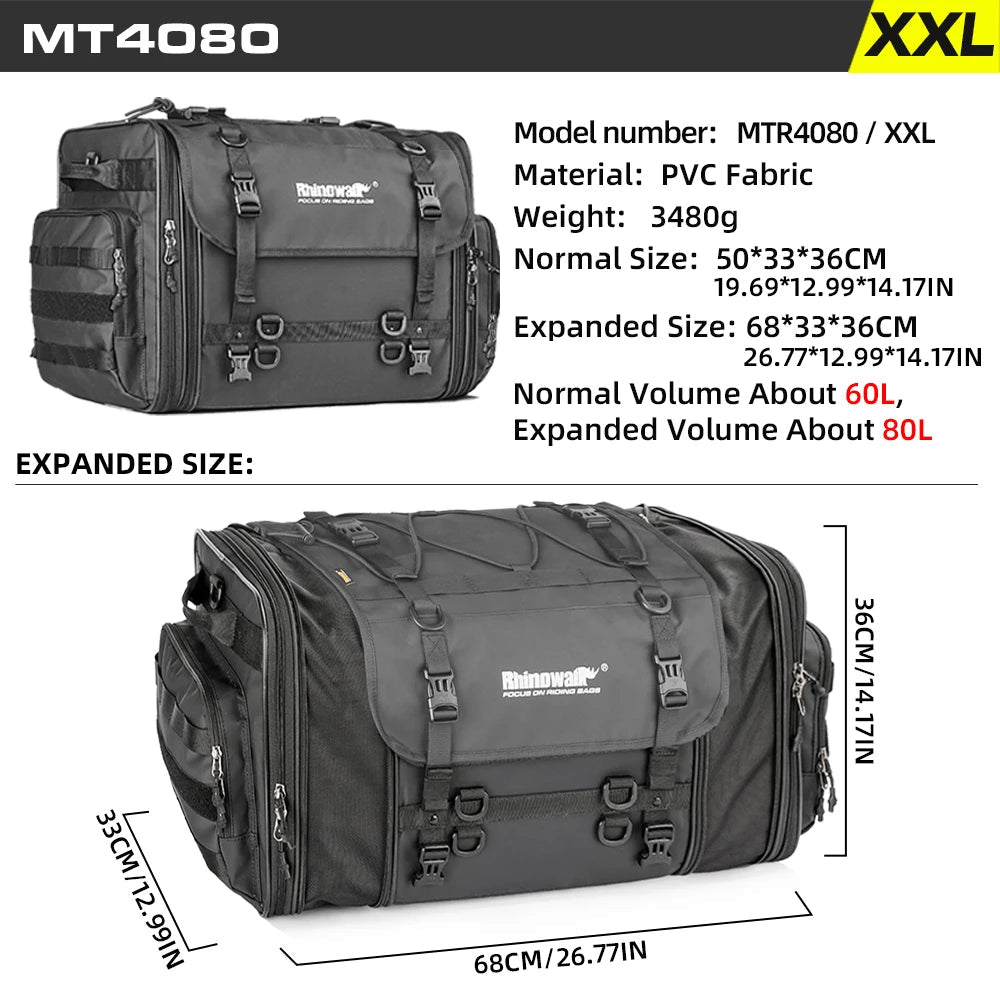 Rhinowalk Motor Tail Bag Waterproof 19L - 80L Expandable Big Capacity Motorcycle Back Seat Saddlebag Pannier - WIVAStore