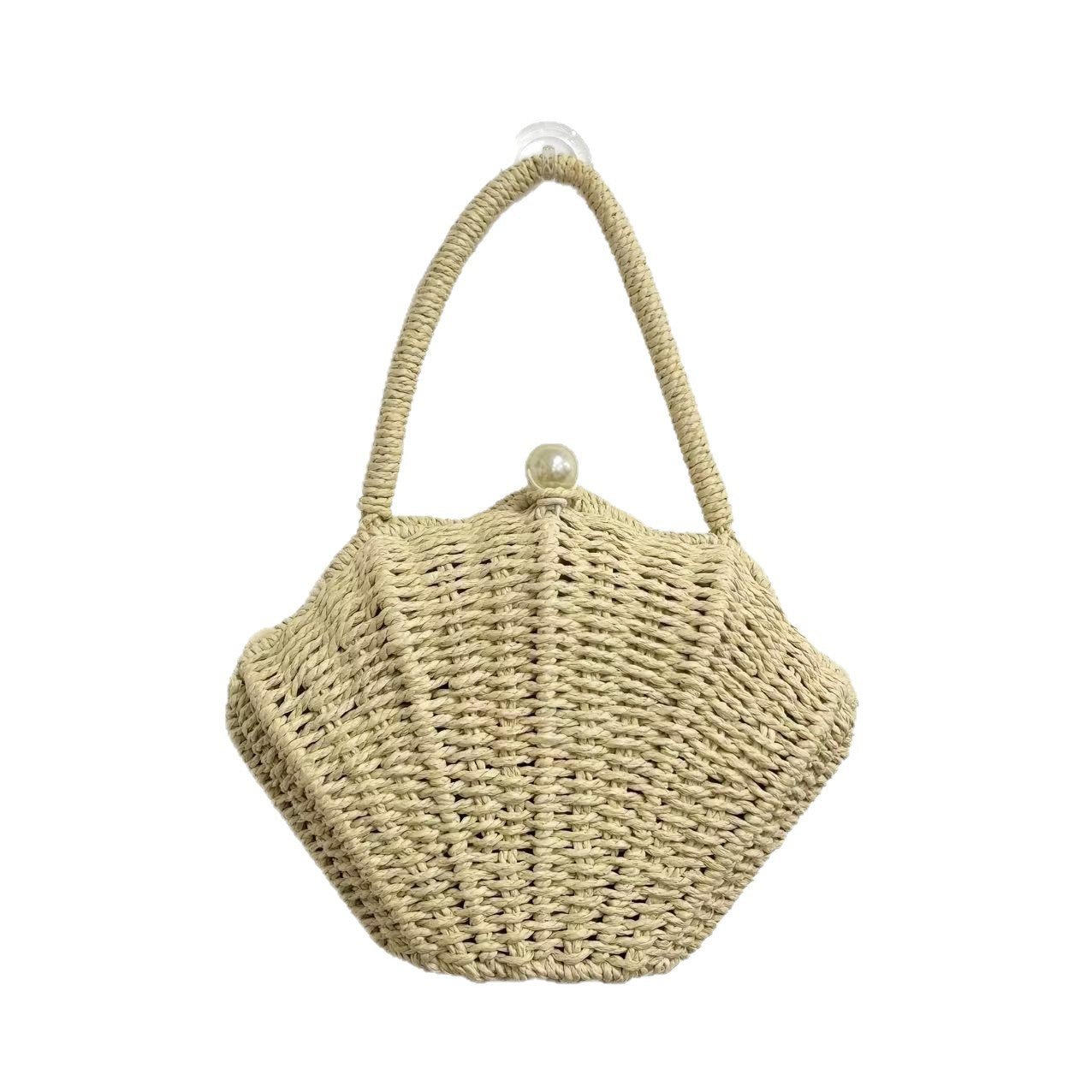 Round Straw Beach Bag - Handwoven Round Tote, Two - Way Handheld Shoulder Purse, Paper Rope Casual Bag - WIVAStore