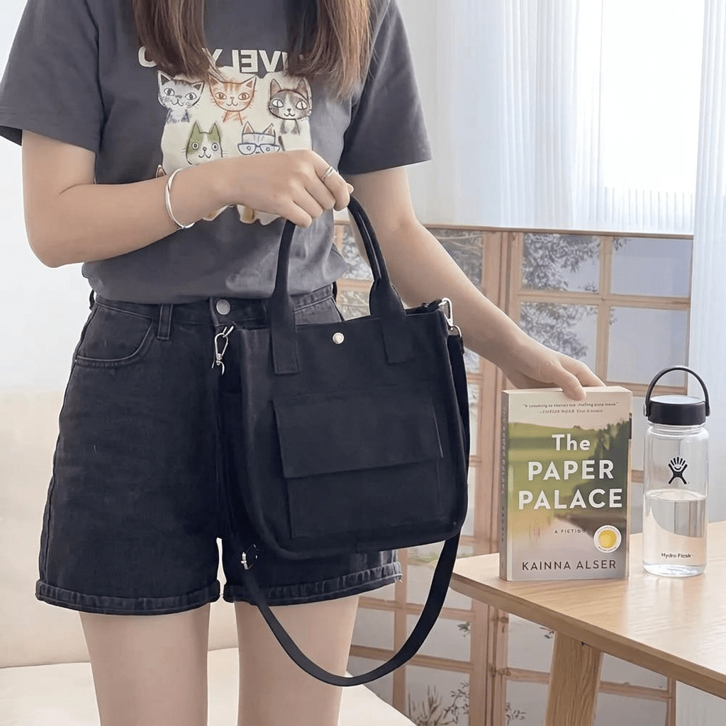 Small Canvas Tote Bag with Pockets Crossbody Bags - WIVAStore