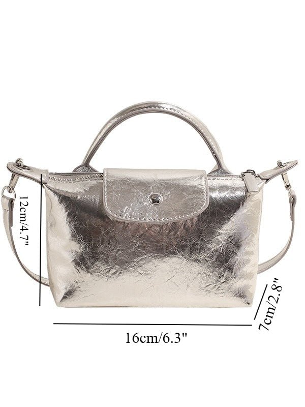 Spring and summer burst metallic mini tote bag, mini shoulder bag with crossbody strap, silver mini tote bag versatile women's bag - WIVAStore