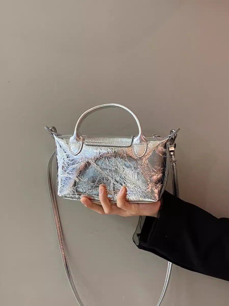 Spring and summer burst metallic mini tote bag, mini shoulder bag with crossbody strap, silver mini tote bag versatile women's bag - WIVAStore