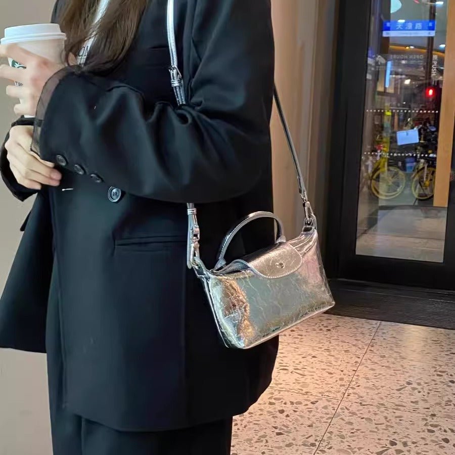 Spring and summer burst metallic mini tote bag, mini shoulder bag with crossbody strap, silver mini tote bag versatile women's bag - WIVAStore
