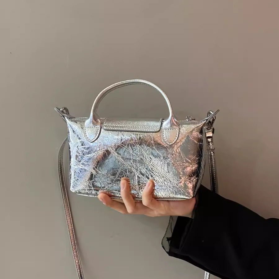 Spring and summer burst metallic mini tote bag, mini shoulder bag with crossbody strap, silver mini tote bag versatile women's bag - WIVAStore