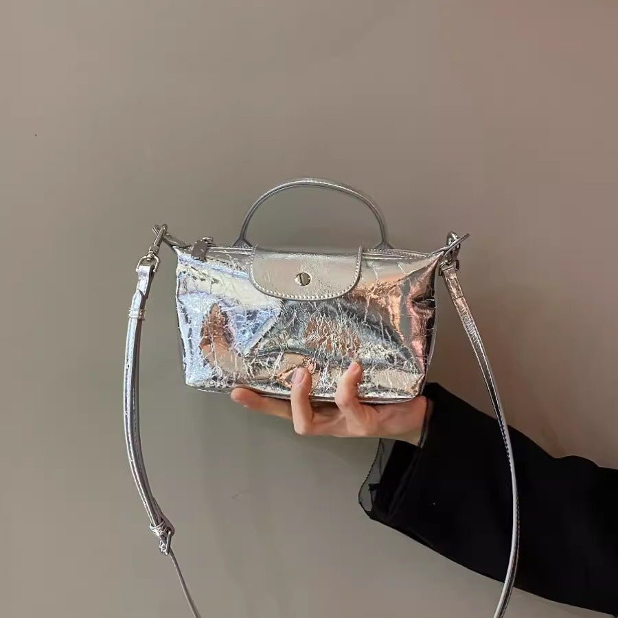 Spring and summer burst metallic mini tote bag, mini shoulder bag with crossbody strap, silver mini tote bag versatile women's bag - WIVAStore