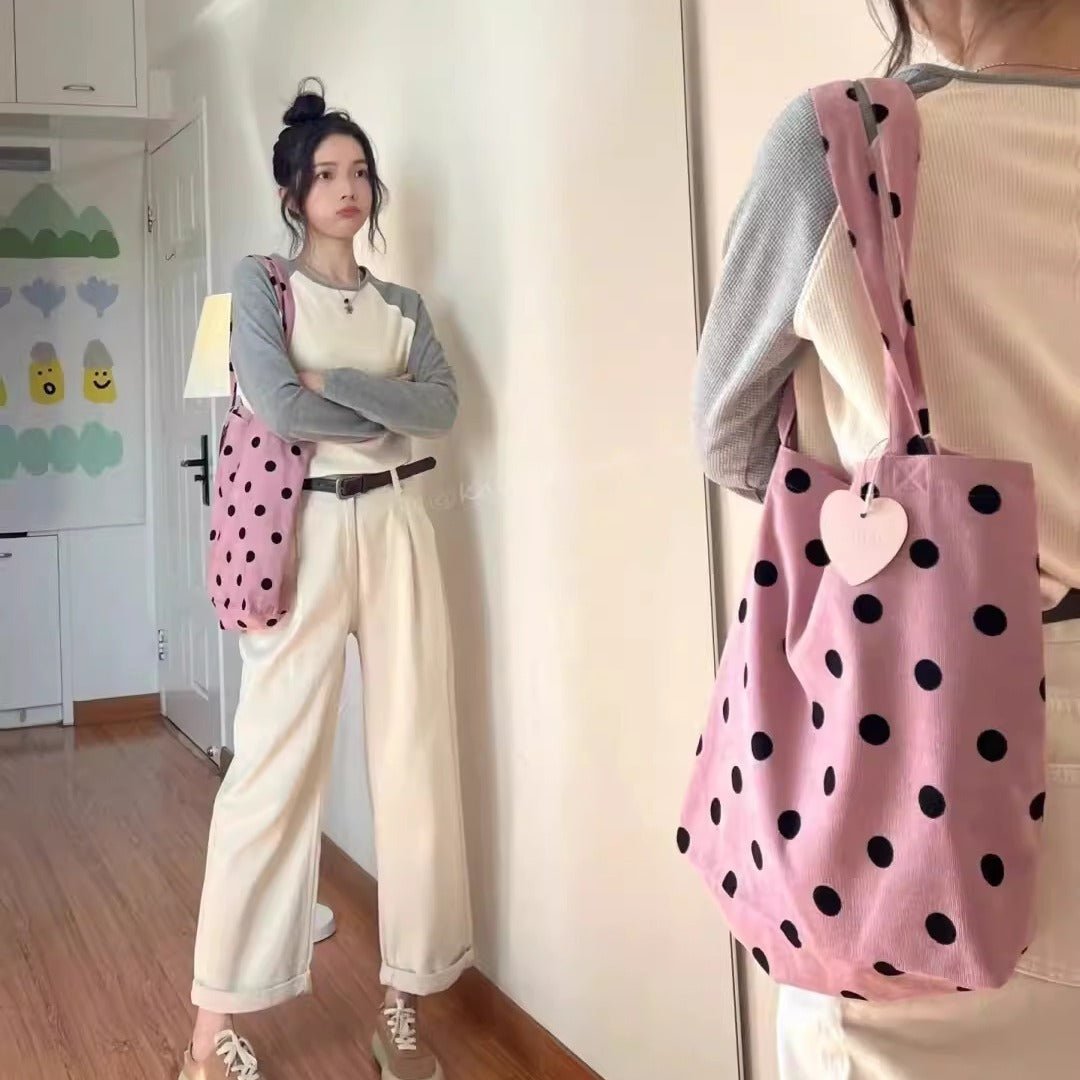 Spring cute polka dot hobo bag, versatile student large capacity shouder tote, design canvas hobo bag - WIVAStore