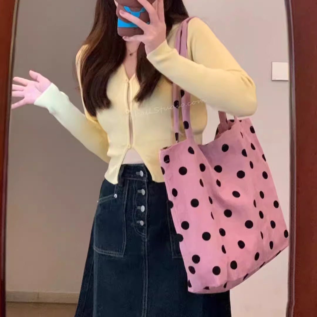 Spring cute polka dot hobo bag, versatile student large capacity shouder tote, design canvas hobo bag - WIVAStore